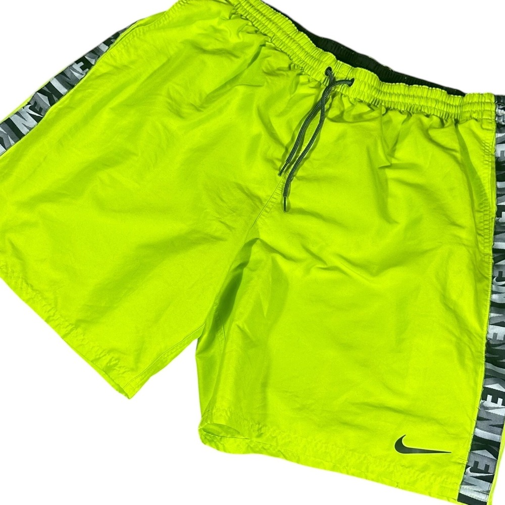 Nike Swim Trunks Mens XXL Neon Lime Green Logo Tape Side Stripe NESSC472